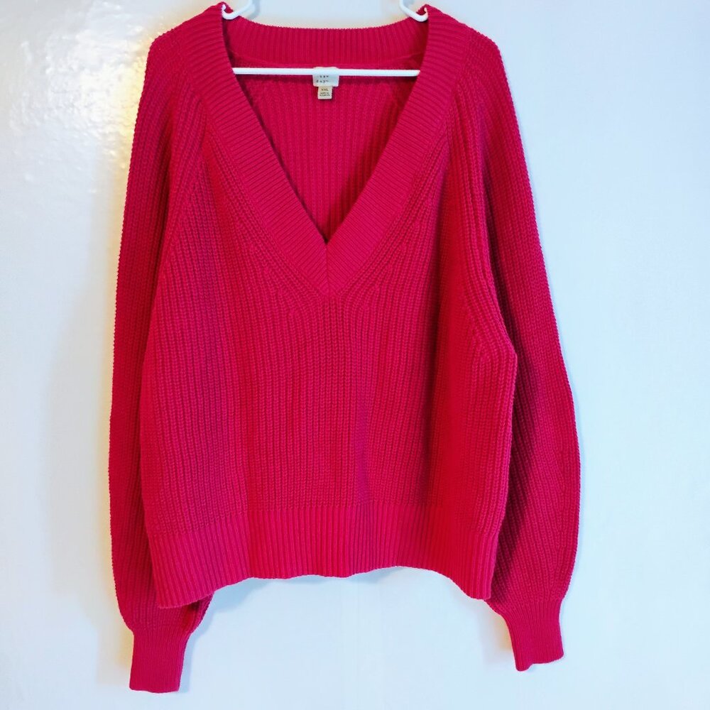 A New Day XXL Pink Chenille V Neck Sweater Cozy Knit Pullover